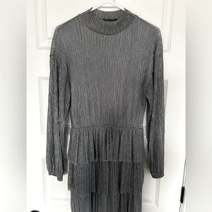 Zara Silver Shimmer Tiered Dress - Size Small